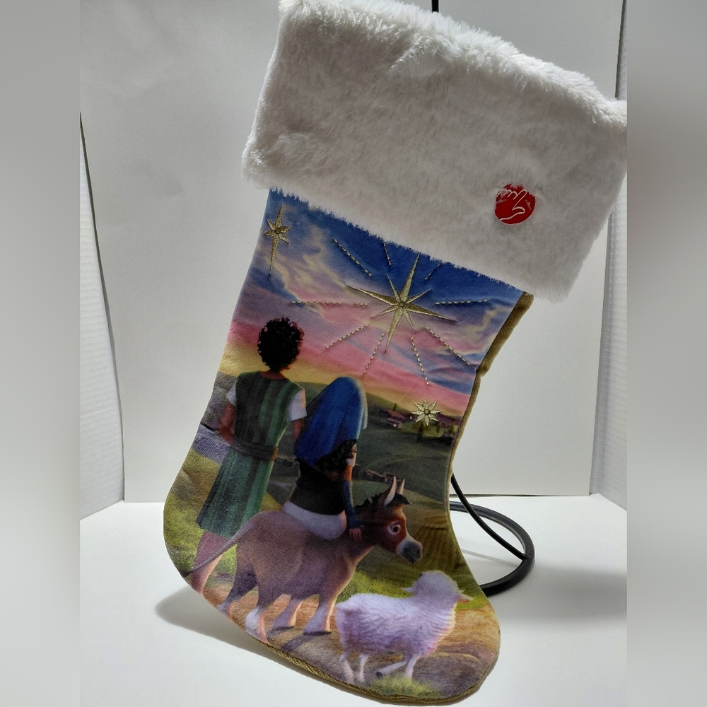 Light-up Holiday Stocking with Nativity Scene